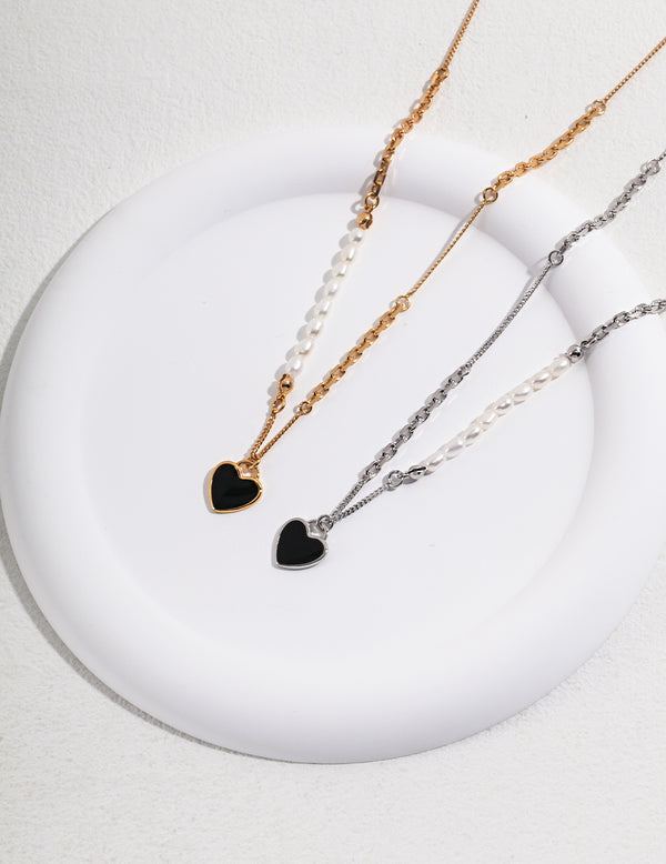 Sterling silver love pearl necklace