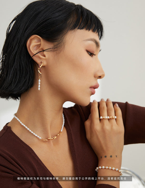 Drip glaze pearl earrings